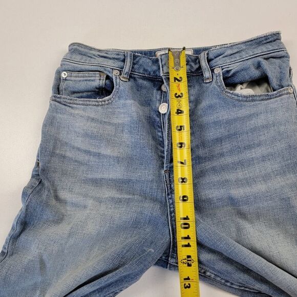 Free People High Rise Wide Leg Blue Denim Floral Jeans Sz 27 Embroidered Boho - Picture 9 of 11